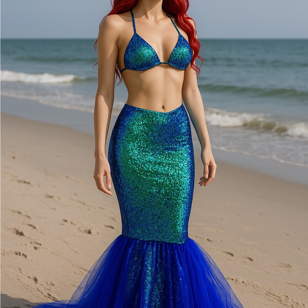 Blue and Green Sequin Mermaid Skirt